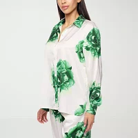 Premier Amour Floral Womens Long Sleeve Satin Blouse