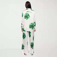 Premier Amour Floral Womens Long Sleeve Satin Blouse