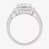 Diamonart Womens White Cubic Zirconia Sterling Silver Side Stone Halo Engagement Ring