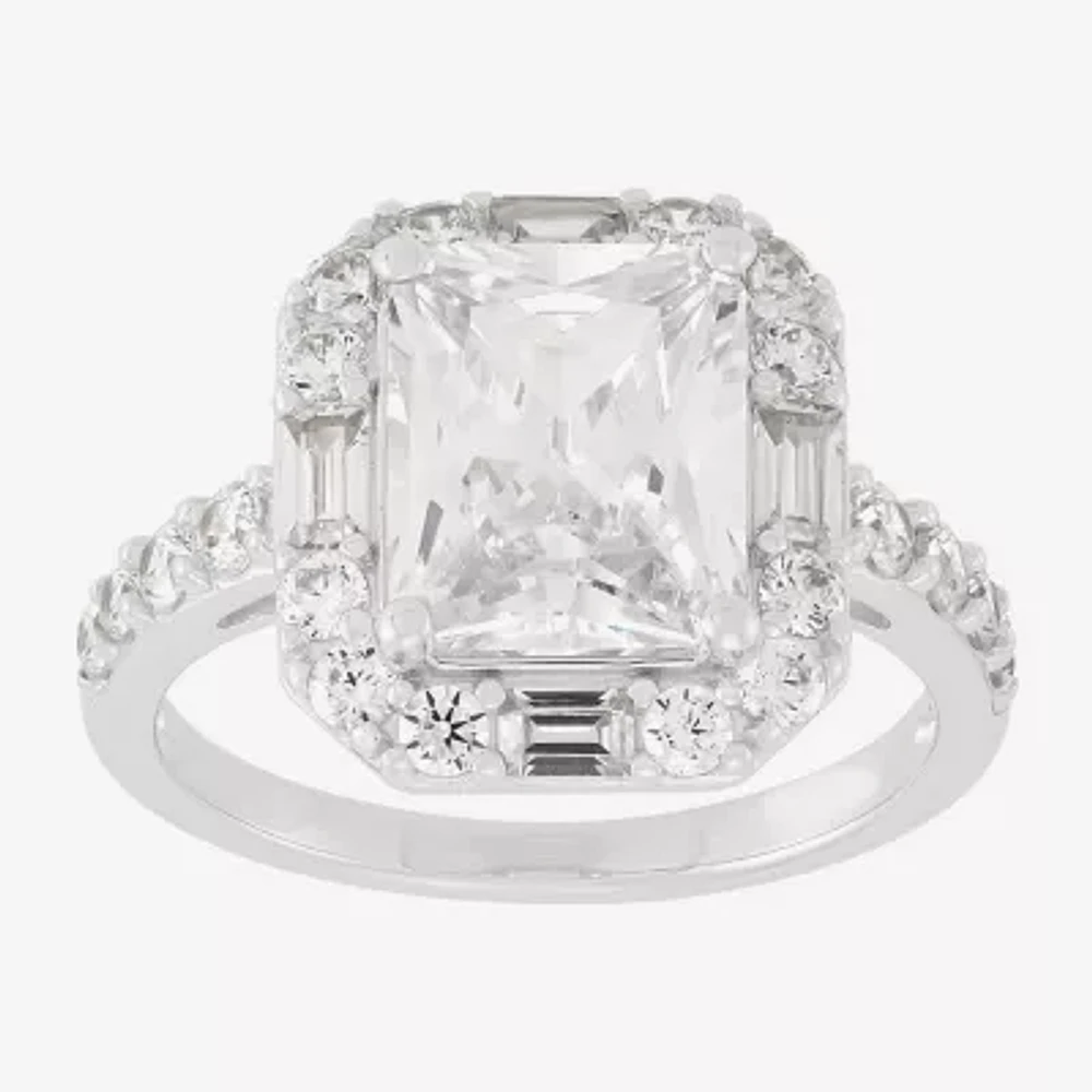 Diamonart Womens White Cubic Zirconia Sterling Silver Side Stone Halo Engagement Ring