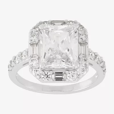 Diamonart Womens White Cubic Zirconia Sterling Silver Side Stone Halo Engagement Ring
