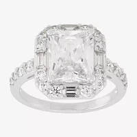Diamonart Womens White Cubic Zirconia Sterling Silver Side Stone Halo Engagement Ring
