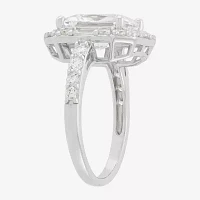 Diamonart Womens White Cubic Zirconia Sterling Silver Side Stone Halo Engagement Ring