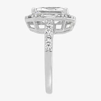 Diamonart Womens White Cubic Zirconia Sterling Silver Side Stone Halo Engagement Ring