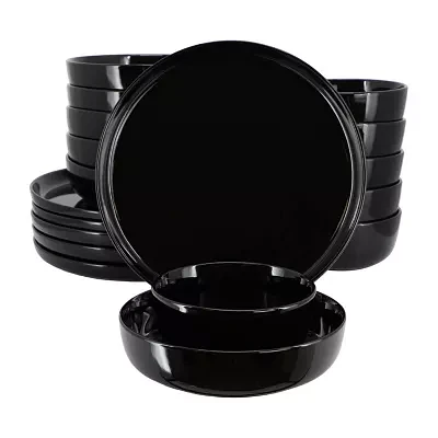 Elama Duncan 18 Piece Black 18-pc. Porcelain Dinnerware Set