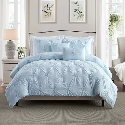 Swift Home Luxurious Ruched 3d Floral Pintuck Sham And Midweight Down Alternative Comforter Set