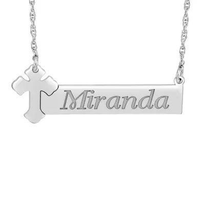 Personalized Womens Sterling Silver Cross Bar Name Pendant Necklace