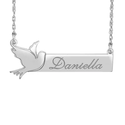 Personalized Womens 24K Gold Over Silver Bird Bar Name Pendant Necklace