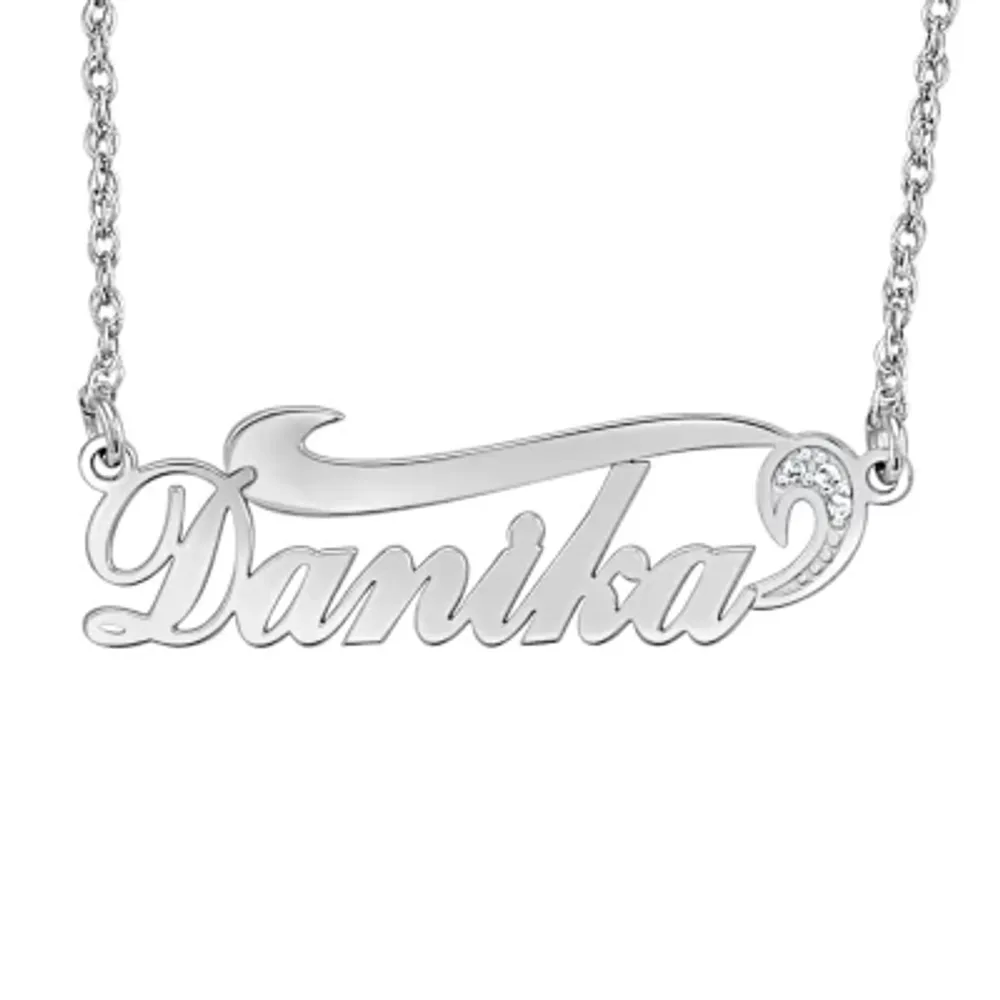 Womens Diamond Accent Natural White Sterling Silver Name Necklace