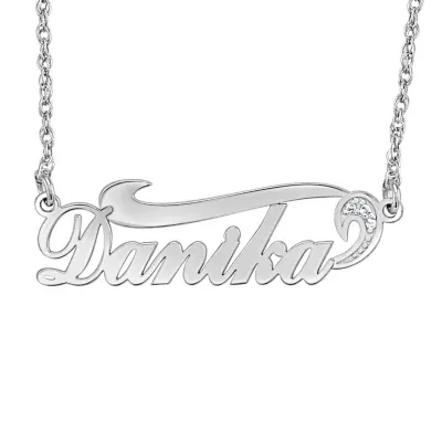 Womens Diamond Accent Mined White Sterling Silver Name Necklace