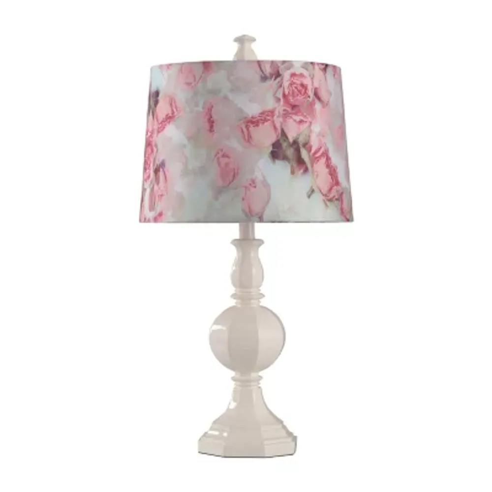 Stylecraft 14 W White & Rose Print Table Lamp