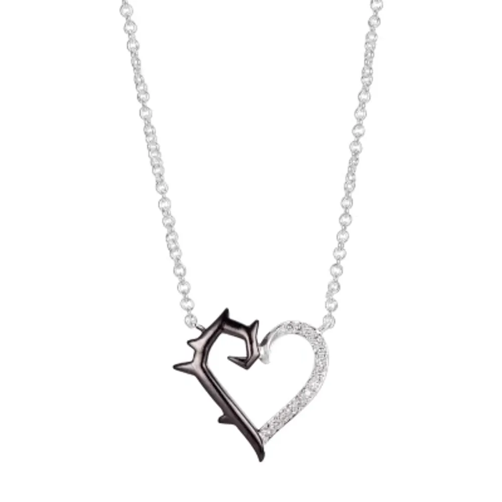 Disney Classics Villians Womens Cubic Zirconia Pure Silver Over Brass Heart Princess Maleficent Sleeping Beauty Pendant Necklace