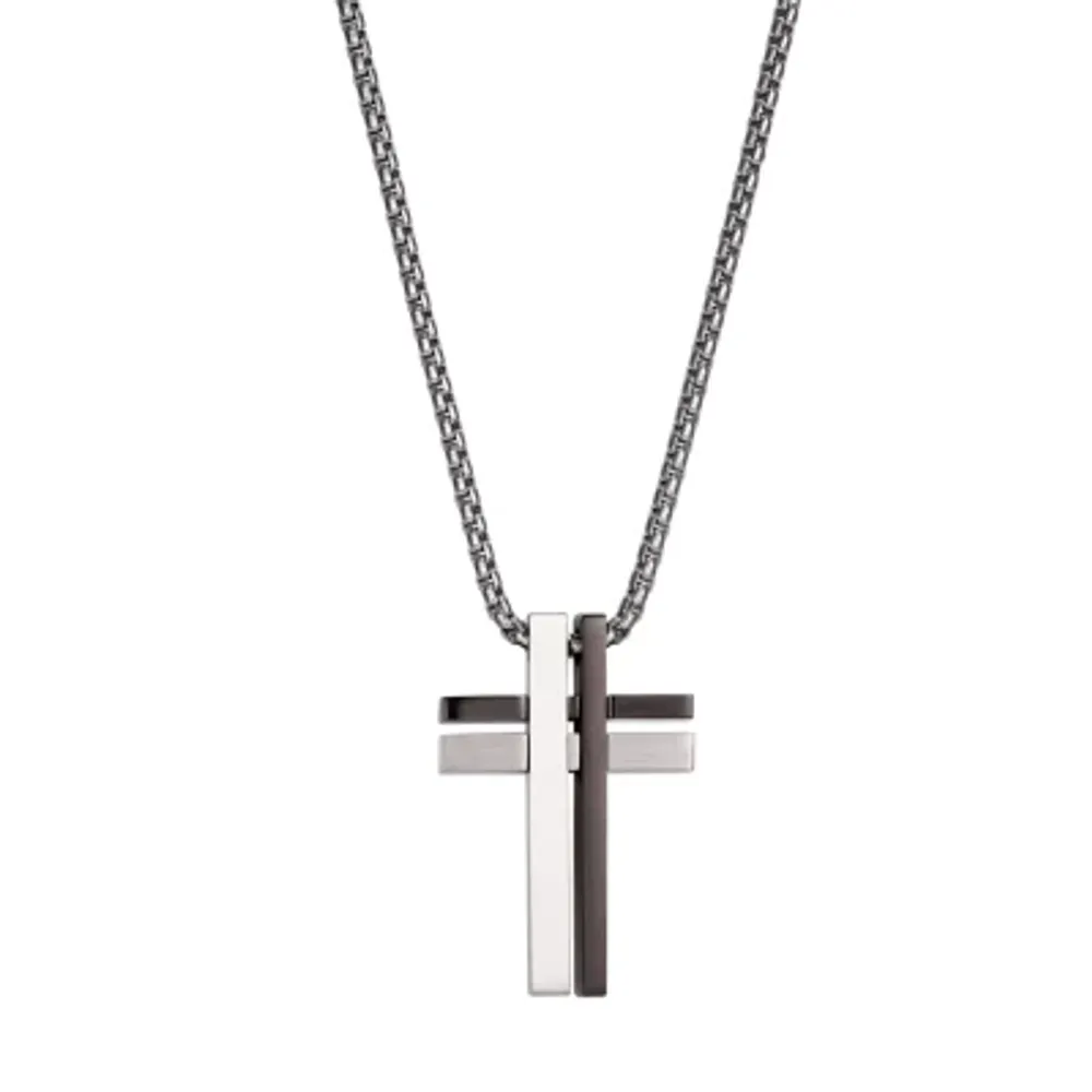 J.P. Army Men's Jewelry Stainless Steel 24 Inch Link Cross Pendant Necklace