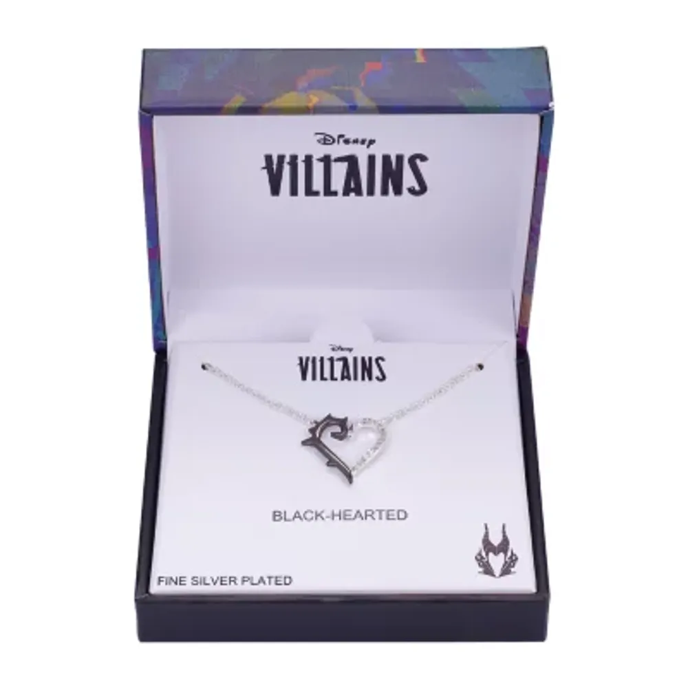 Disney Classics Villians Cubic Zirconia Pure Silver Over Brass 16 Inch Link Heart Maleficent Sleeping Beauty Pendant Necklace