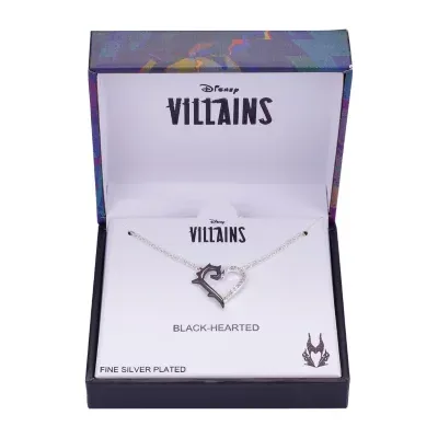 Disney Classics Villians Cubic Zirconia Pure Silver Over Brass 16 Inch Link Heart Sleeping Beauty Maleficent Pendant Necklace