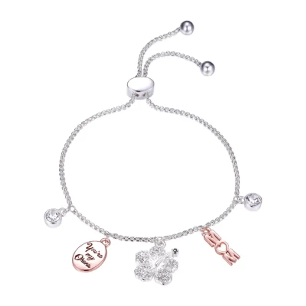 Disney Classics Mom Crystal Pure Silver Over Brass 9 Inch Link Flower Bolo Bracelet