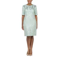 Giovanna Signature Short Sleeve Brocade A-Line Dress Plus