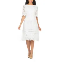 Giovanna Signature Womens Short Sleeve Eyelet Midi Shift Dress Plus