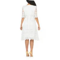 Giovanna Signature Womens Short Sleeve Eyelet Midi Shift Dress Plus