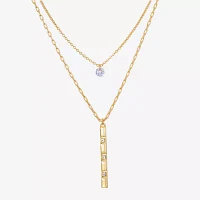 Bijoux Bar Delicates Gold Tone Cubic Zirconia 30 Inch Link Rectangular Strand Necklace