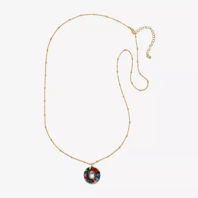 Bijoux Bar Delicates Gold Tone Glass 16 Inch Link Round Pendant Necklace