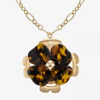 Liz Claiborne Gold Tone Tortoise 18 Inch Paperclip Flower Pendant Necklace