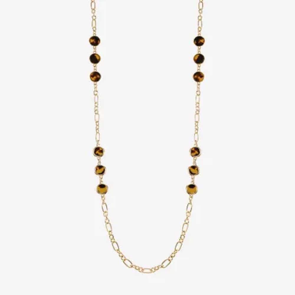 Liz Claiborne Gold Tone Tortoise 36 Inch Paperclip Round Strand Necklace