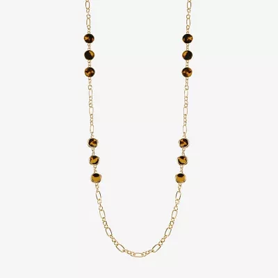 Liz Claiborne Gold Tone Tortoise 36 Inch Paperclip Round Strand Necklace