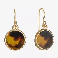 Liz Claiborne Gold Tone Tortoise Round Drop Earrings