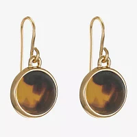 Liz Claiborne Gold Tone Tortoise Round Drop Earrings