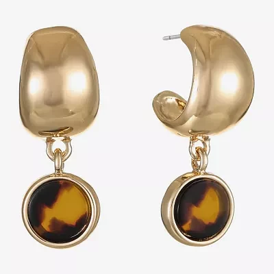 Liz Claiborne Gold Tone Tortoise Round Drop Earrings