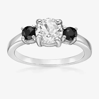 Womens Genuine White Topaz Sterling Silver 3-Stone Cocktail Ring