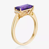 Womens Genuine Purple Amethyst 18K Gold Over Silver Cocktail Ring