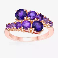 Womens Genuine Purple Amethyst 18K Rose Gold Over Silver Bypass  Cocktail Ring