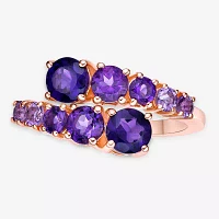 Womens Genuine Purple Amethyst 18K Rose Gold Over Silver Bypass  Cocktail Ring