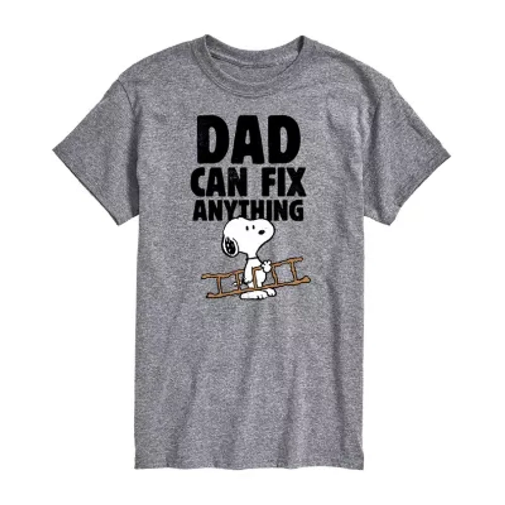 Mens Short Sleeve Peanuts Dad Can Fix Anything Graphic T-Shirt