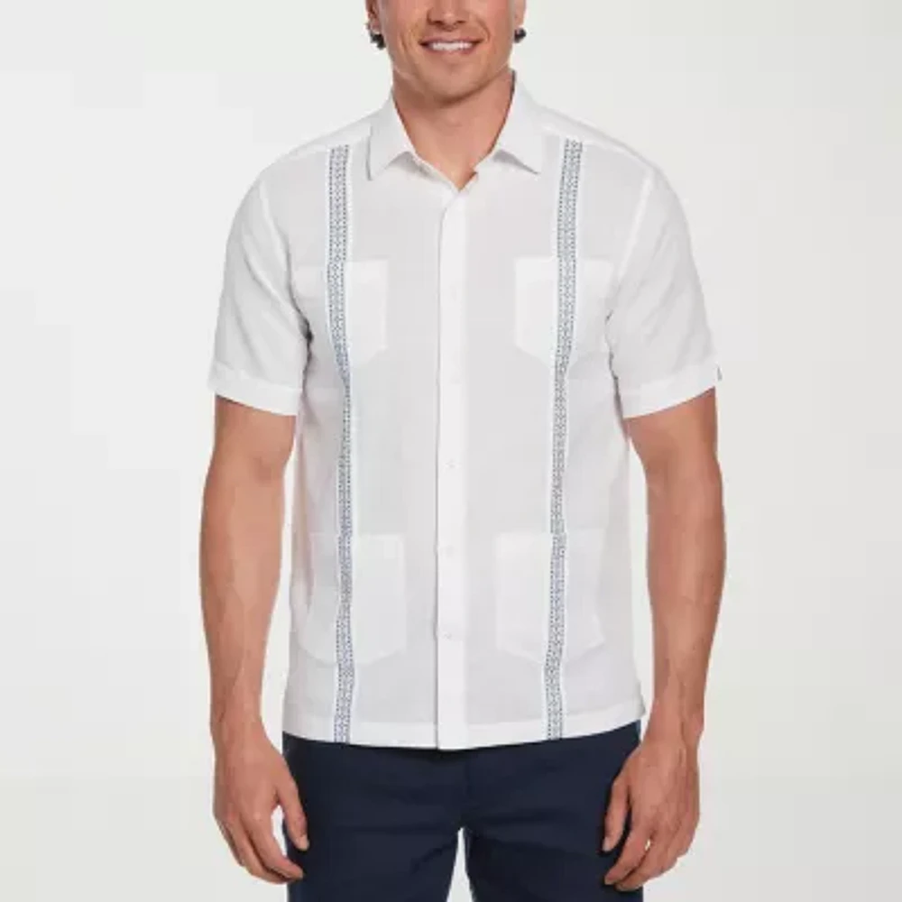 Cubavera Mens Classic Fit Short Sleeve Panel Button-Down Shirt