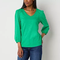 St. John's Bay Womens V Neck 3/4 Sleeve T-Shirt