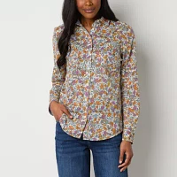 St. John's Bay Womens Long Sleeve Regular Fit Button-Down Shirt