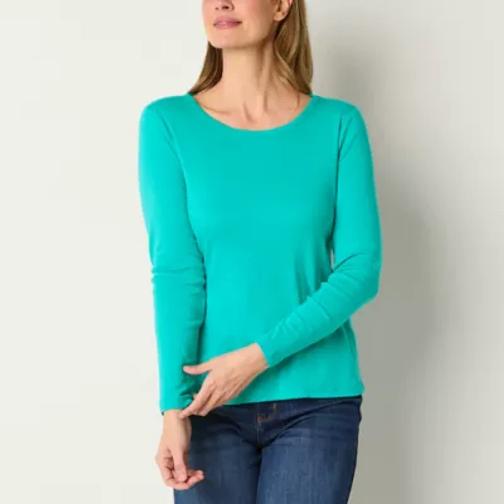 St. John's Bay Womens Crew Neck Long Sleeve T-Shirt