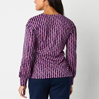 Liz Claiborne Tie Waist Womens V Neck Long Sleeve Blouse