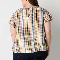 St. John's Bay Plus Womens Round Neck Short Sleeve Blouse