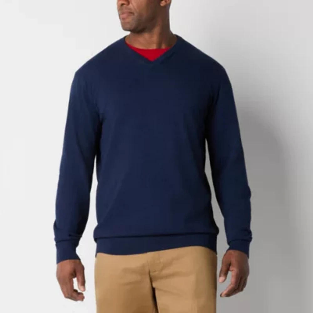 St. John's Bay Fine Gauge Big and Tall Mens V Neck Long Sleeve Pullover Sweater