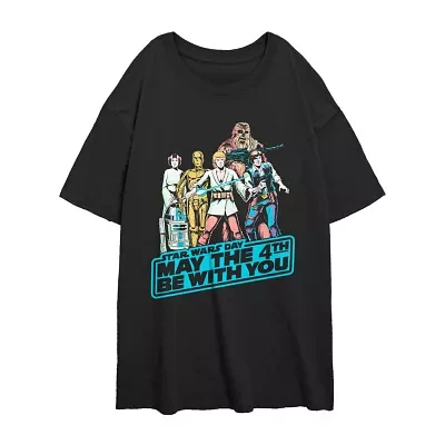 Juniors May The 4th Tee Womens Crew Neck Short Sleeve Star Wars Graphic T-Shirt