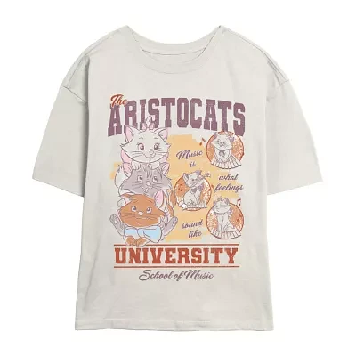 Juniors Disney Aristocats University Tee Womens Crew Neck Short Sleeve Graphic T-Shirt