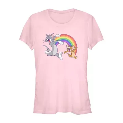 Juniors Womens Crew Neck Short Sleeve Tom and Jerry Graphic T-Shirt