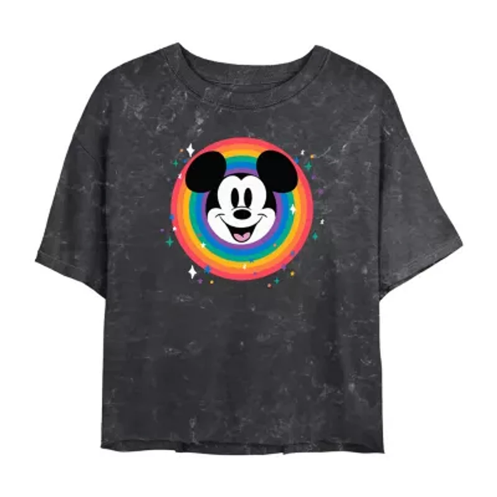 Juniors Disney Cropped Tee Womens Crew Neck Short Sleeve Mickey and Friends Mickey Mouse Graphic T-Shirt