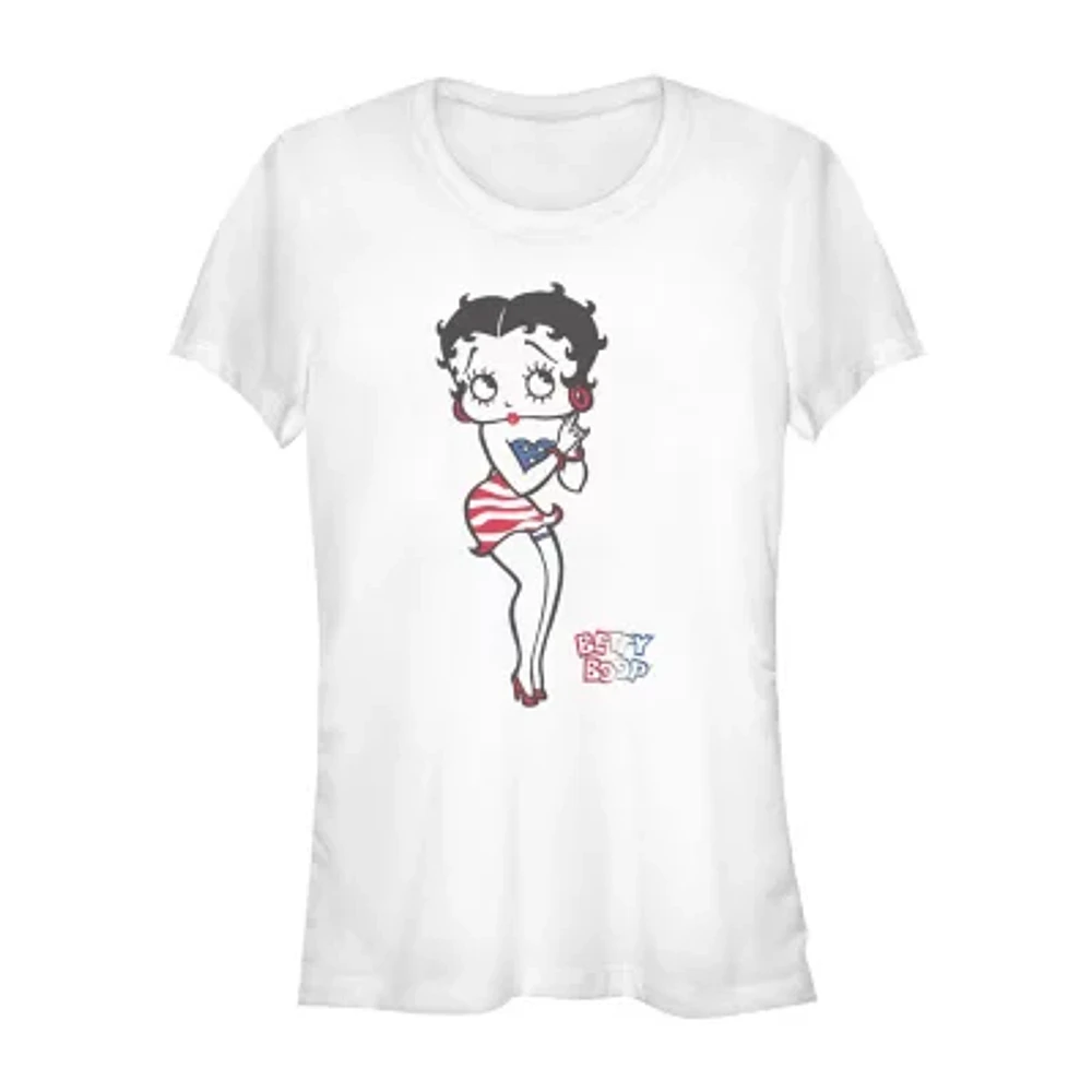 Juniors Womens Crew Neck Short Sleeve Betty Boop Graphic T-Shirt