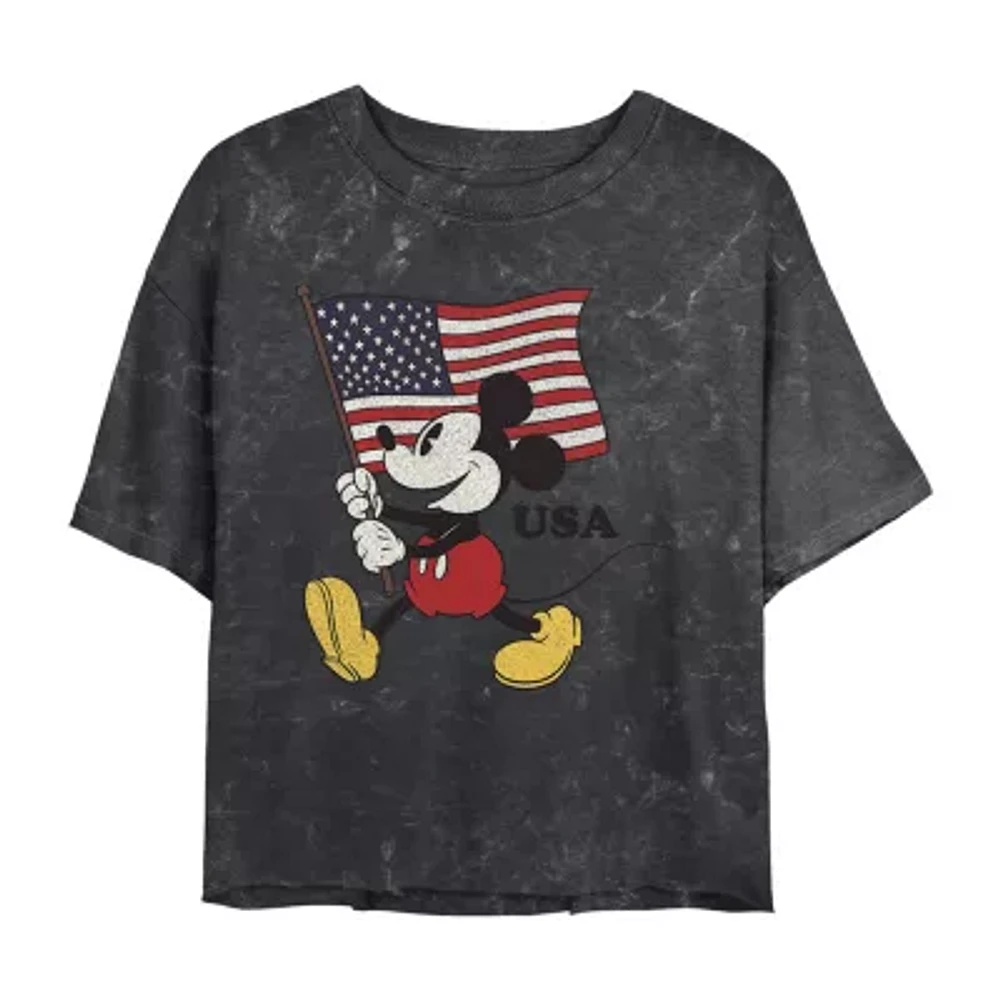 Juniors Womens Crew Neck Short Sleeve Mickey and Friends Mickey Mouse Graphic T-Shirt