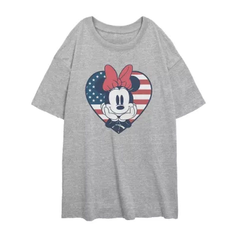 Juniors Womens Crew Neck Short Sleeve Mickey and Friends Minnie Mouse Graphic T-Shirt
